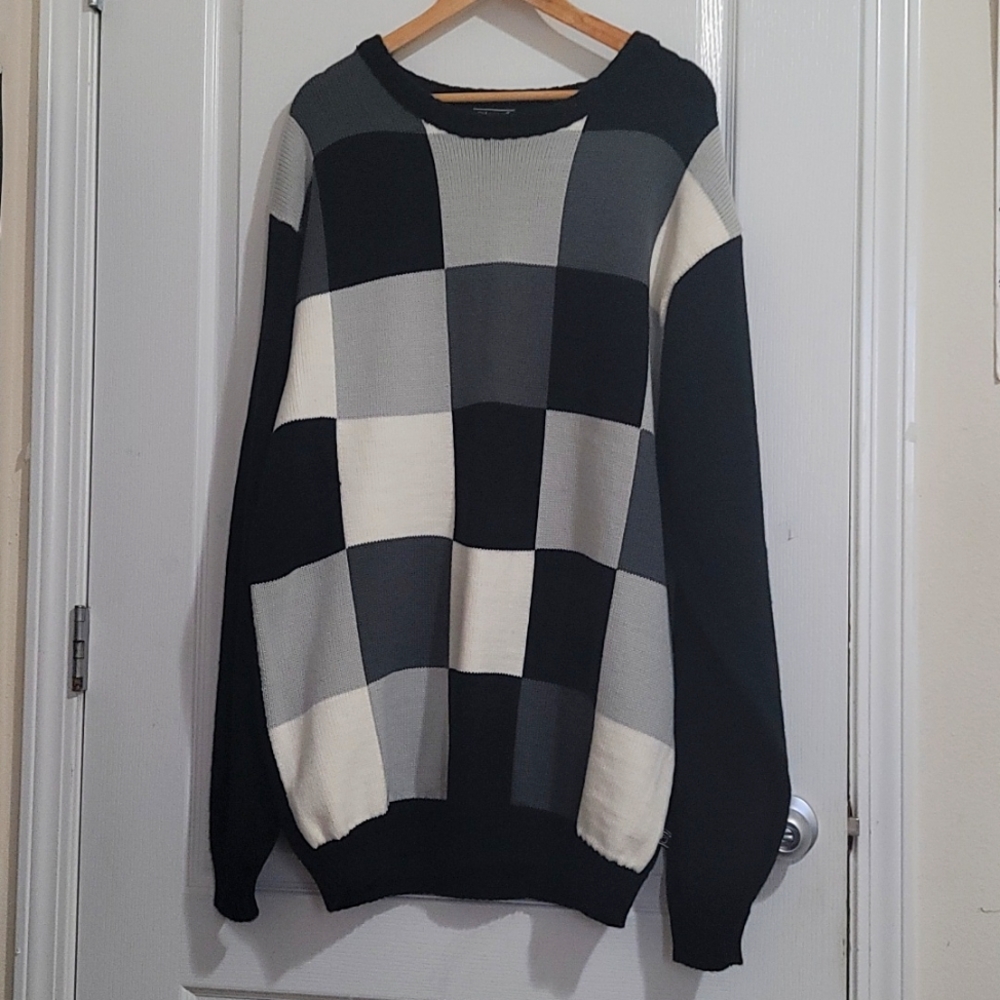 PJ Mark Checkered Black and White Mens Sweater Sz 2XL Casual Office Wear